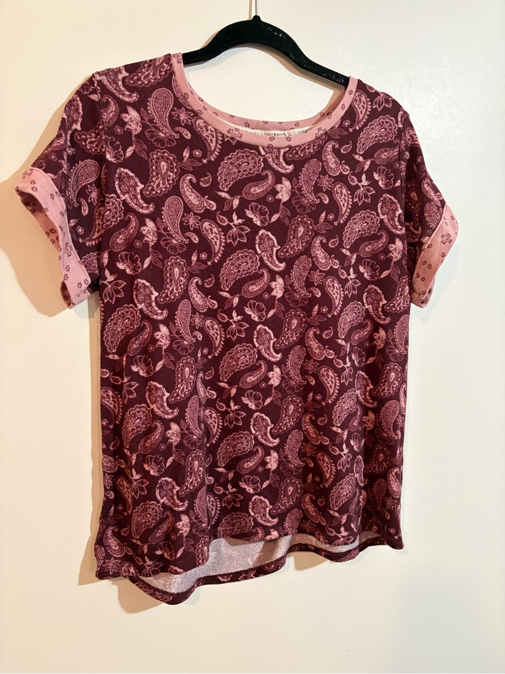 Lucky brand, pink burgundy, paisley T-shirt